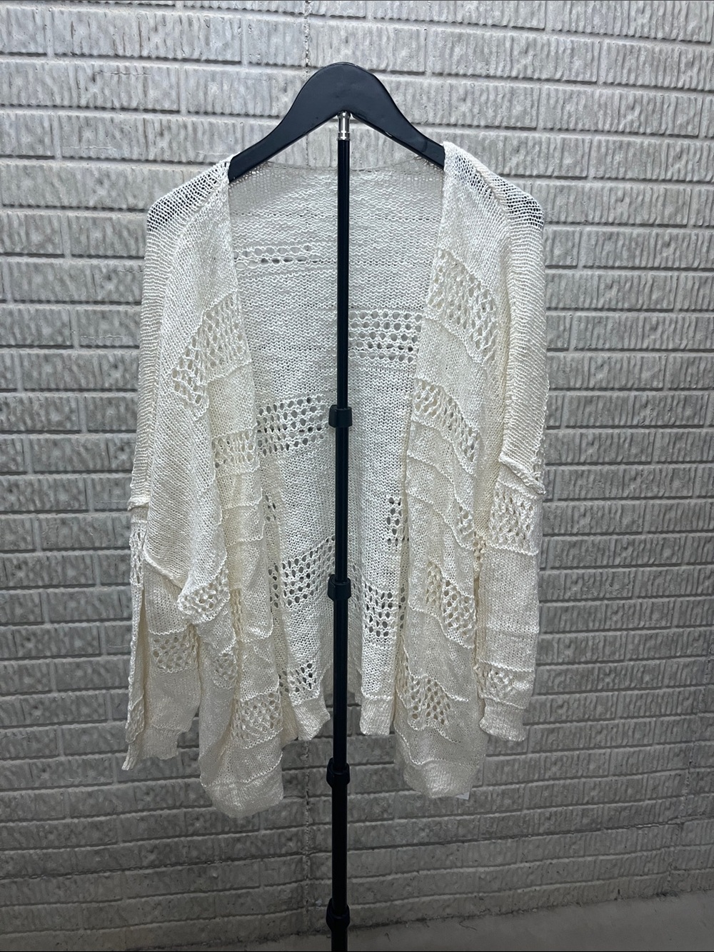 Cupshe Cream Open-Front Knit Cardigan with Lace Panels